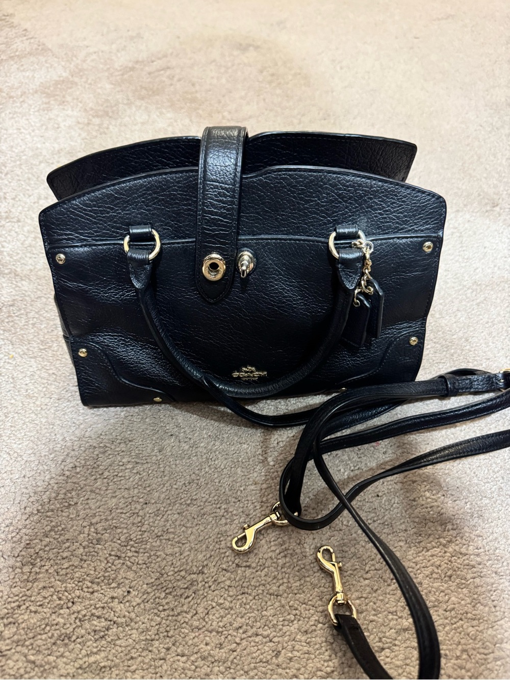 Coach Black Leather Top-Handle Crossbody with Gold Hardware